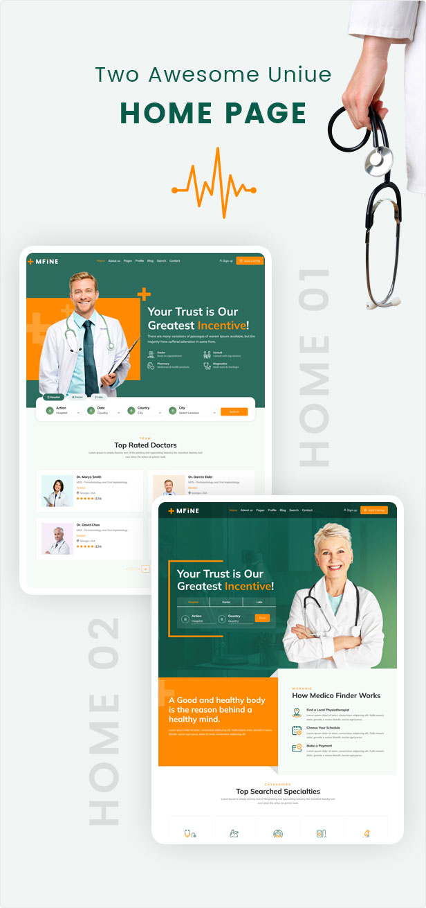 Mfine - Medical & Doctors Directory Listing HTML Template - 2